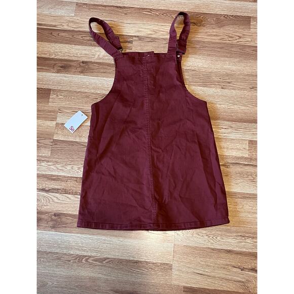 SO Rust Button Down Pinafore Dress Medium Cotton Blend Overall Jumper Skirt - Picture 6 of 12